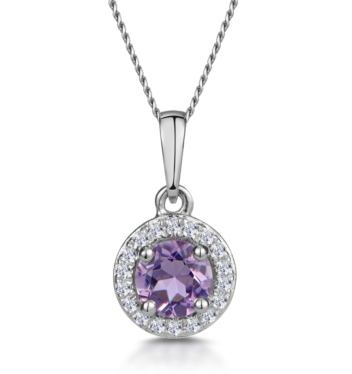 0.33ct Amethyst and Diamond Stellato Necklace in 9K White Gold